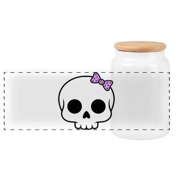 Cute skull with bow | Girly Goth - Panoramic Cookie Jar with Wooden Lid - white - Front
