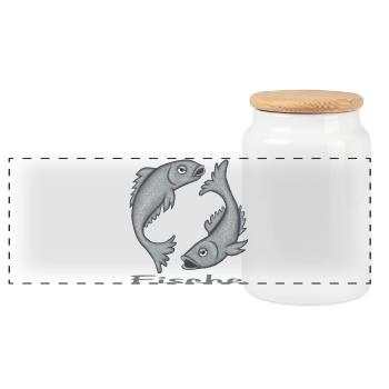 Signe du zodiaque Poissons - Boîte à biscuits avec couvercle en bois - blanc - Devant
