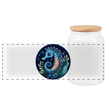 Underwater Seahorse Blue - Panoramic Cookie Jar with Wooden Lid - white - Front