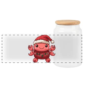 Crab Crab Christmas - Panoramic Cookie Jar with Wooden Lid - white - Front