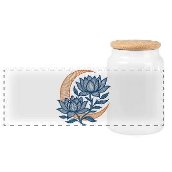 Moonlit Blue Lotus Crescent - Panoramic Cookie Jar with Wooden Lid - white - Front
