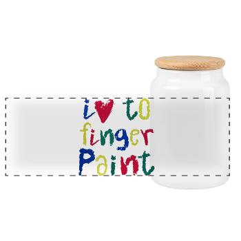 Ich liebe Fingerfarben | Malspaß Design Kinder - Panorama Keksdose mit Holzdeckel - Weiß - Vorne