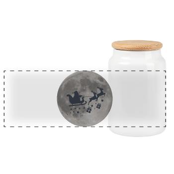 Nuit magique de la pleine lune avec le Père Noël et les rennes - Boîte à biscuits avec couvercle en bois - blanc - Devant