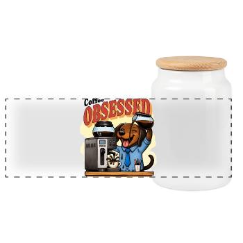 Coffee Obsessed Dachshund Humor - Panoramic Cookie Jar with Wooden Lid - white - Front