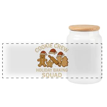 Christmas Baking Team - Cookie Crew Motif - Panoramic Cookie Jar with Wooden Lid - white - Front