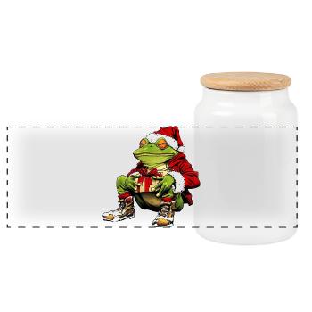 Grenouille du Père Noël - Boîte à biscuits avec couvercle en bois - blanc - Devant