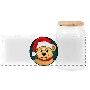 Bear Christmas - Panoramic Cookie Jar with Wooden Lid - white - Front