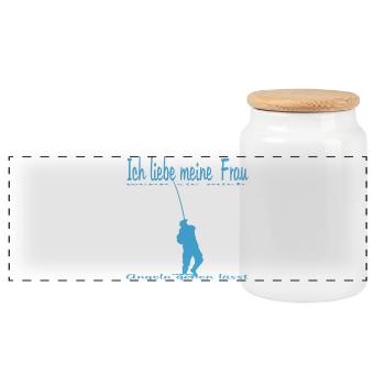 Angler Motif with Saying - Panoramic Cookie Jar with Wooden Lid - white - Front