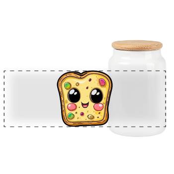 Kawaii Pizza Slice Face - Panoramic Cookie Jar with Wooden Lid - white - Front