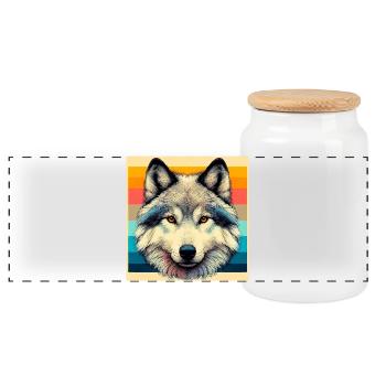 Wolf - Panorama Keksdose mit Holzdeckel - Weiß - Vorne