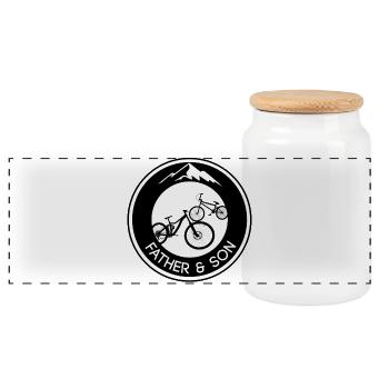 Father and Son Mountain Bike Father and Son MTB - Panoramic Cookie Jar with Wooden Lid - white - Front
