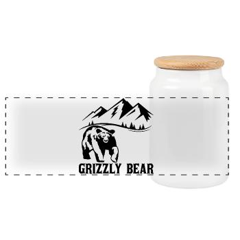 Hiking with a (black) bear - Panoramic Cookie Jar with Wooden Lid - white - Front
