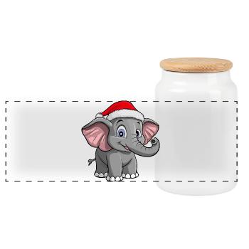 Noël des éléphants - Boîte à biscuits avec couvercle en bois - blanc - Devant