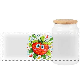 Tomate joyeuse à motif vert - Boîte à biscuits avec couvercle en bois - blanc - Devant