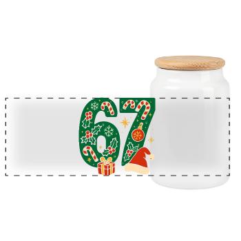 Weihnachten 6-7 Spaß 67 Zahl 6 7 Xmas Sechs Sieben - Panorama Keksdose mit Holzdeckel - Weiß - Vorne