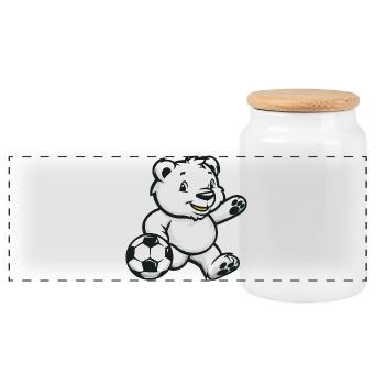 Eisbär Fußball Comic - Panorama Keksdose mit Holzdeckel - Weiß - Vorne