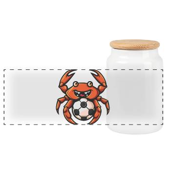 Mascotte de football de crabe - Boîte à biscuits avec couvercle en bois - blanc - Devant