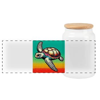 turtle - Panoramic Cookie Jar with Wooden Lid - white - Front