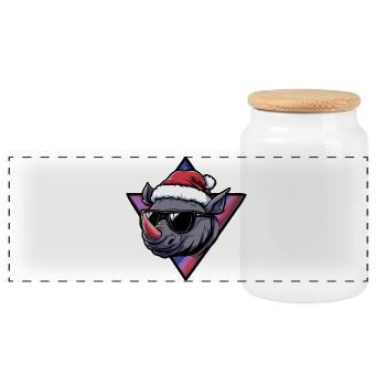 Rhino Santa mit Sonnenbrille - Panorama Keksdose mit Holzdeckel - Weiß - Vorne