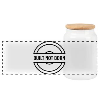 Construit pas né - Dicton motivant Gym - Boîte à biscuits avec couvercle en bois - blanc - Devant