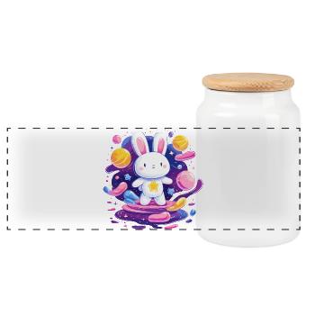 Cosmic Rabbit Star Flight - Panoramic Cookie Jar with Wooden Lid - white - Front