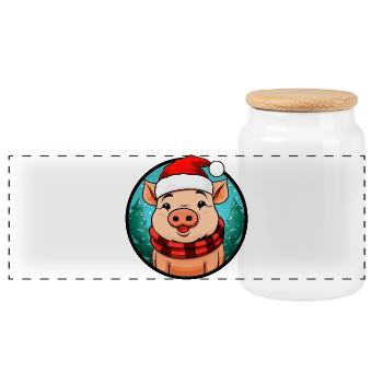 Cochons Noël - Boîte à biscuits avec couvercle en bois - blanc - Devant