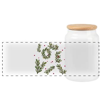 Weihnachtliches Zweigmuster mit Beeren - Panorama Keksdose mit Holzdeckel - Weiß - Vorne