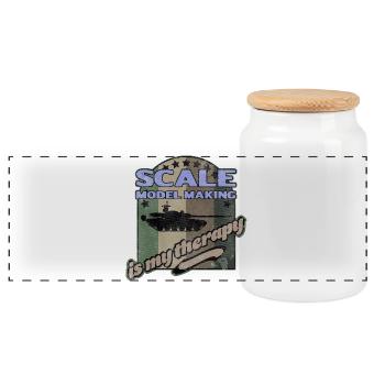 Scale Model Making Therapy - Panoramic Cookie Jar with Wooden Lid - white - Front