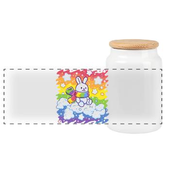 Rainbow bunny on cloud - Panoramic Cookie Jar with Wooden Lid - white - Front