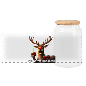 Renne au vin chaud Joyeux Noël - Boîte à biscuits avec couvercle en bois - blanc - Devant