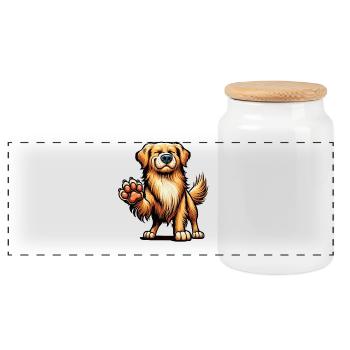 Parlez aux Golden Retrievers Paw Goldie Goldies - Boîte à biscuits avec couvercle en bois - blanc - Devant