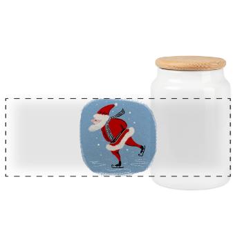 Santa Claus on runners - Panoramic Cookie Jar with Wooden Lid - white - Front