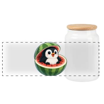 Été des Fruits Amusants du Pingouin Décalé avec Melon - Boîte à biscuits avec couvercle en bois - blanc - Devant