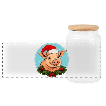 Cochons Noël - Boîte à biscuits avec couvercle en bois - blanc - Devant