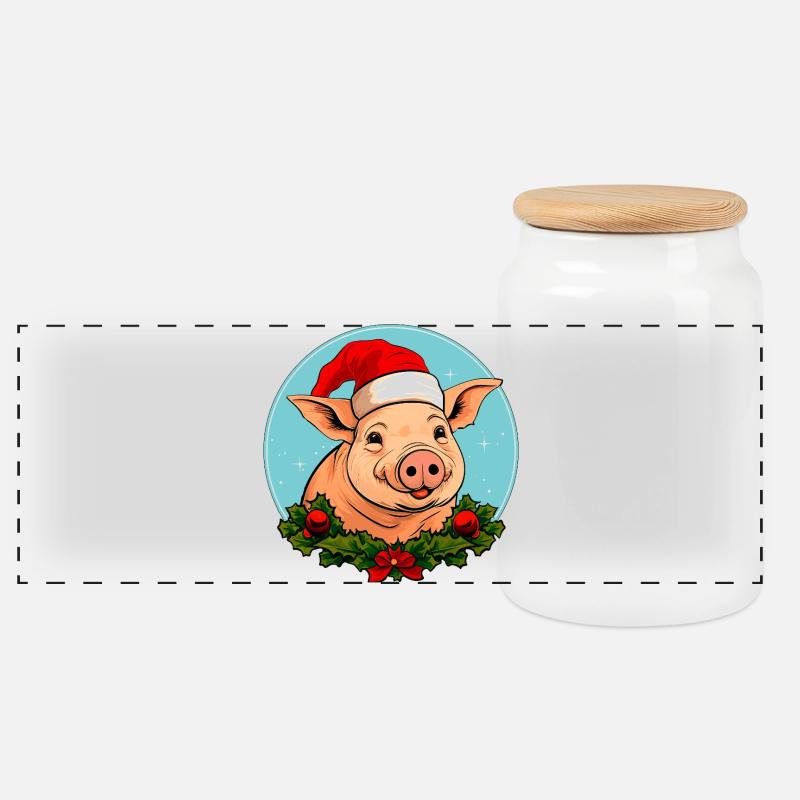 Cochons Noël - Boîte à biscuits avec couvercle en bois - blanc