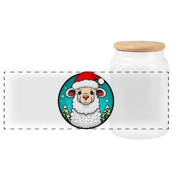 Schaf Weihnachten - Panorama Keksdose mit Holzdeckel - Weiß - Vorne