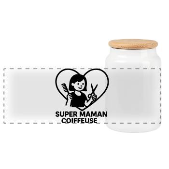Superfriseur-Mama – Coeur-Frisure - Panorama Keksdose mit Holzdeckel - Weiß - Vorne