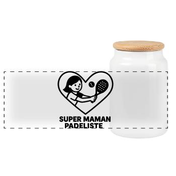 Super Padelist Mom – Cœur padel - Panorama Keksdose mit Holzdeckel - Weiß - Vorne