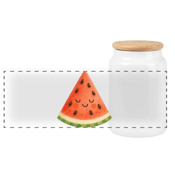 Watermelon Slice Smiling - Panoramic Cookie Jar with Wooden Lid - white - Front