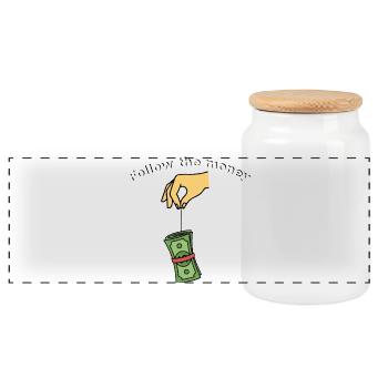 Follow the money - Panoramic Cookie Jar with Wooden Lid - white - Front