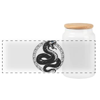Serpent aux runes nordiques et aux yeux brillants - Boîte à biscuits avec couvercle en bois - blanc - Devant