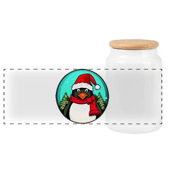Pinguine Weihnachten / Weihnachtsmann Pinguin - Panorama Keksdose mit Holzdeckel - Weiß - Vorne
