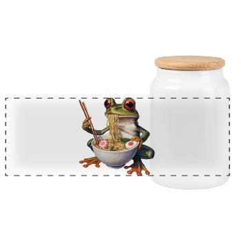 Frosch isst Ramen - Panorama Keksdose mit Holzdeckel - Weiß - Vorne