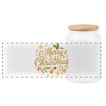 Merry Christmas Decoration Jewelry - Panoramic Cookie Jar with Wooden Lid - white - Front