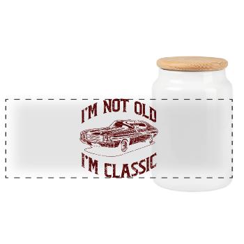 I'm Not Old I'm Classic Car Vintage - Panoramic Cookie Jar with Wooden Lid - white - Front