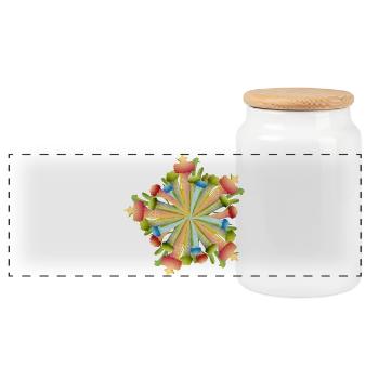 Buntes Schlauchpflanzen Mandala Ornament - Panorama Keksdose mit Holzdeckel - Weiß - Vorne