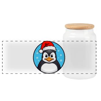 Pingouin de Noël - Boîte à biscuits avec couvercle en bois - blanc - Devant