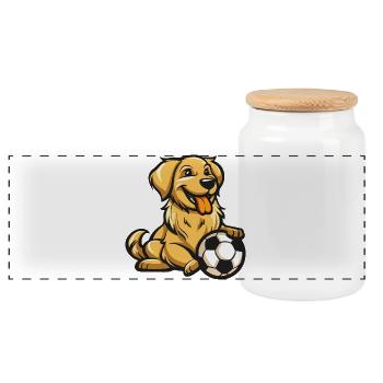Lustiger Hund mit Ball - Panorama Keksdose mit Holzdeckel - Weiß - Vorne