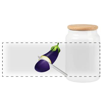 Aubergine lumineuse avec couteau de cuisine - Boîte à biscuits avec couvercle en bois - blanc - Devant