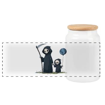 Faucheuse mignonne avec un enfant - Boîte à biscuits avec couvercle en bois - blanc - Devant